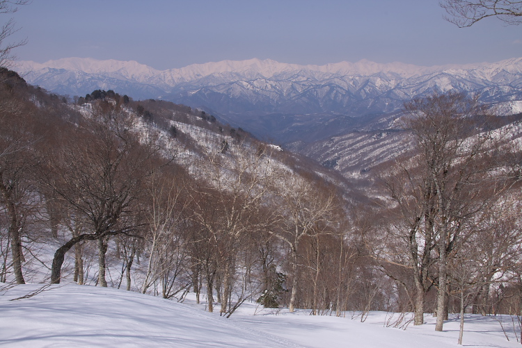IMGP2743.jpg - 佐藤さん、真ん中にふたつ並んで見えるのは小沢岳（左）と下津川山でしょうか？
